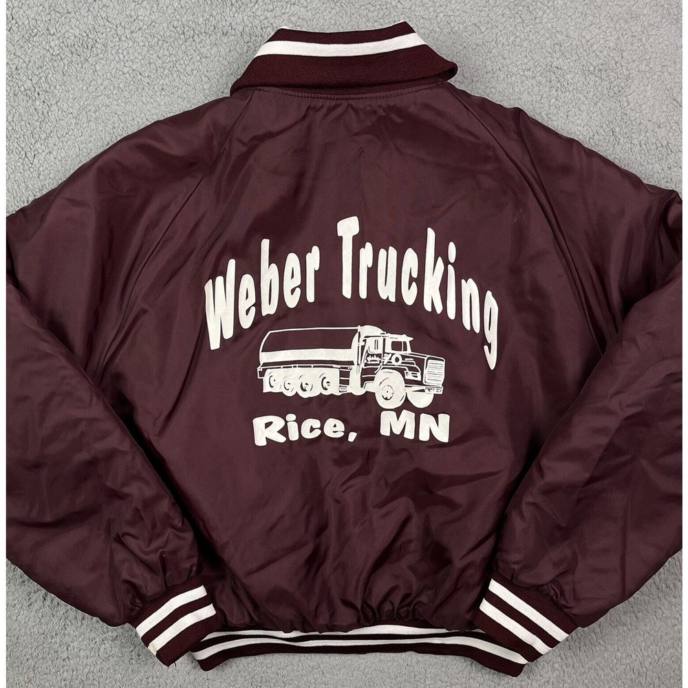 Vintage Weber Trucking Coat Satin Brown Construction Jacket Rice Minnesota XXL